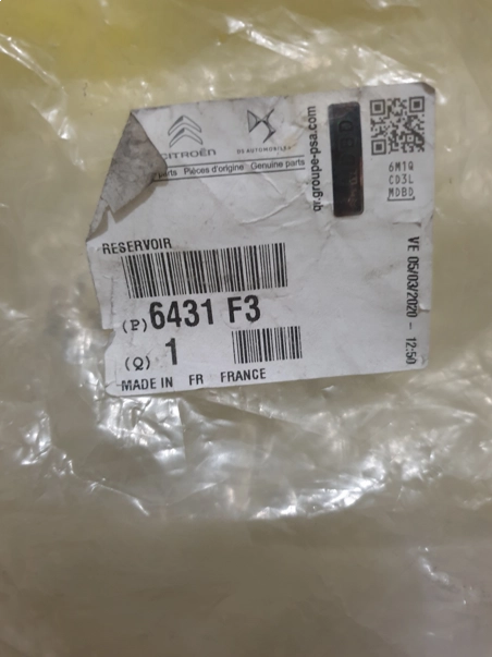 peugeot 301 cam yıkama su deposu orjinal psa 6431f3 